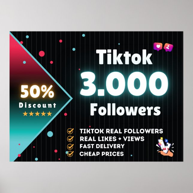 Póster Seguidores de Tiktok 3.000 | Comprar seguidores de (Frente)