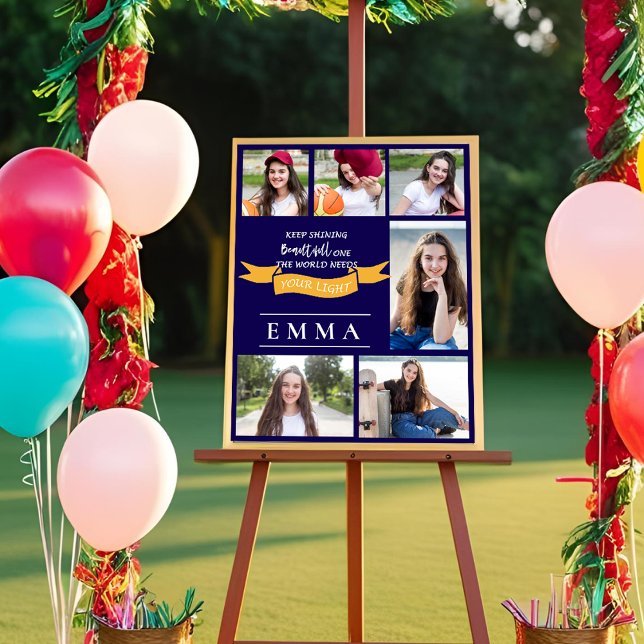 Póster Seguir Cita Brillante Foto De Graduación De Varias (Keep Shining Quote Multi Photo Graduation Photo Poster)