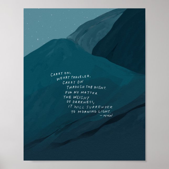 Póster Seguir - Cita Inspiradora y montaña azul (Frente)