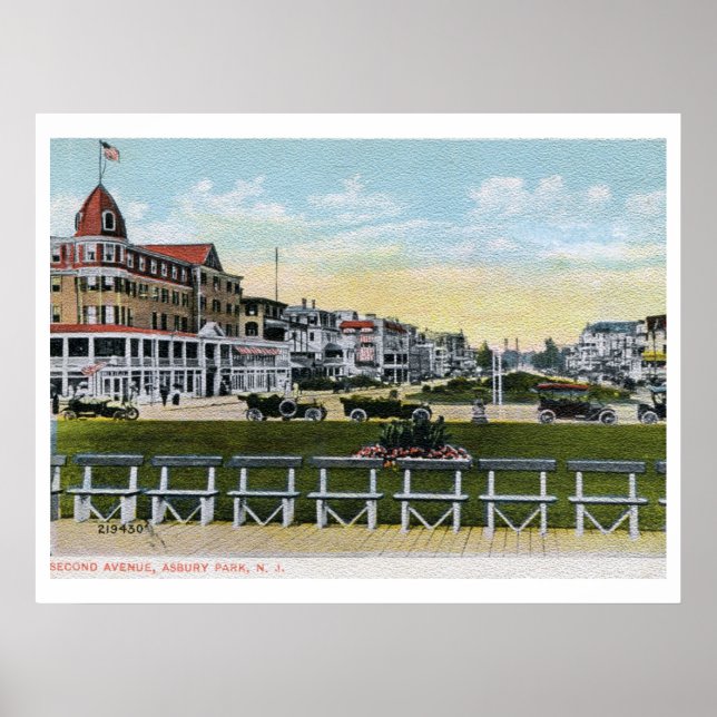 Póster Segunda Avenida, Asbury Park, NJ Vintage Style (Frente)