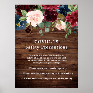 Póster Seguridad Rustic Burgundy COVID-19 Coronavirus