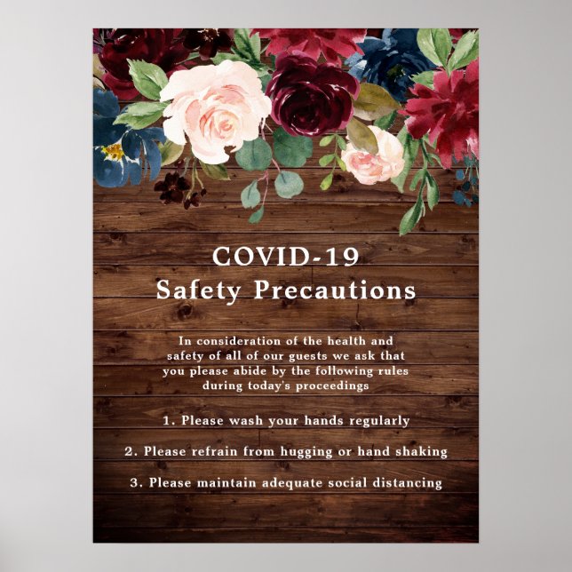 Póster Seguridad Rustic Burgundy COVID-19 Coronavirus (Frente)
