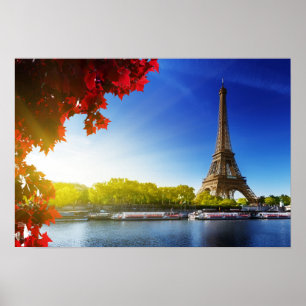 Póster Seine En París Con La Torre Eiffel En Otoño