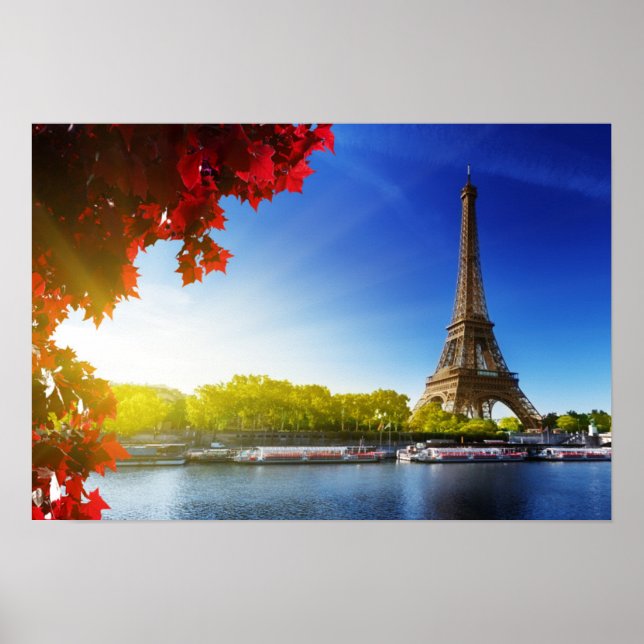 Póster Seine En París Con La Torre Eiffel En Otoño (Frente)