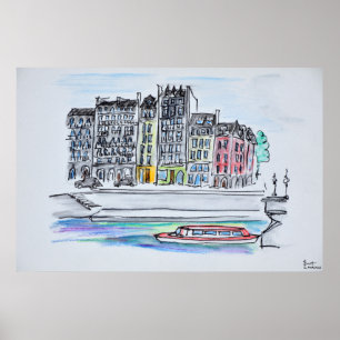 Póster Seine River Ile Saint-Louis, Paris