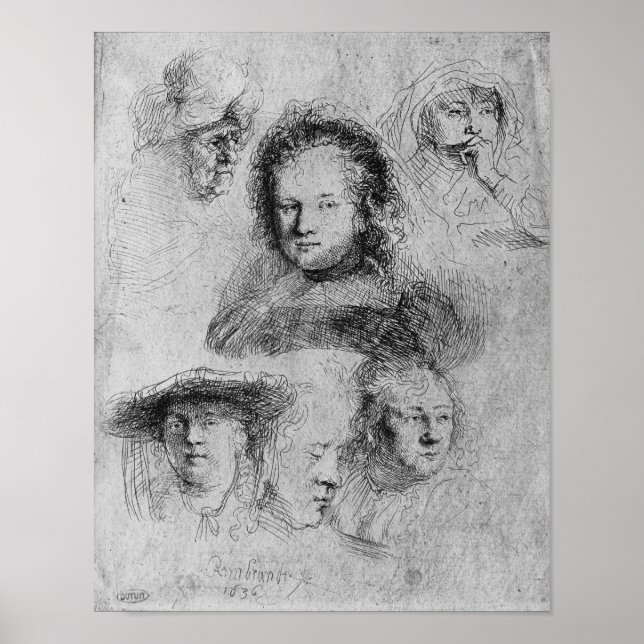 Póster Seis cabezas con Saskia van Uylenburgh (Frente)
