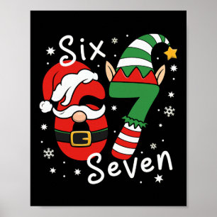 Póster Seis Siete 67 Meme 6 7 Elfo Santa Navidad Pijama 