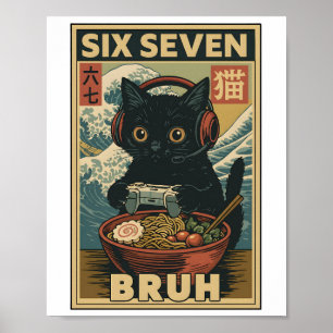Póster Seis Siete Bruh Gato Vintage Regalo Meme para Homb