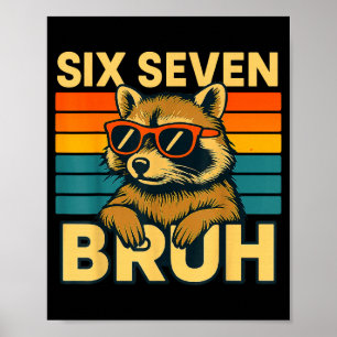 Póster Seis Siete Bruh Mapache Vintage Divertido 67 Meme
