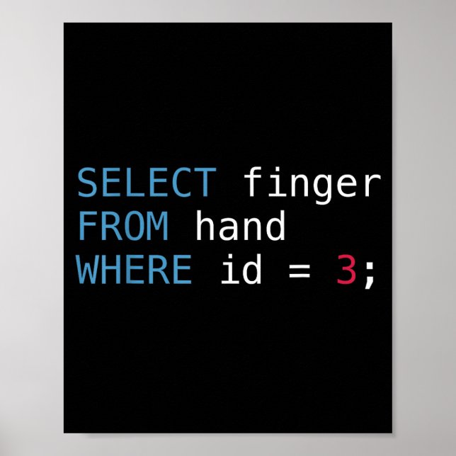 Póster Select Finger From Hand Where Id = 3 Programmer Sq (Frente)
