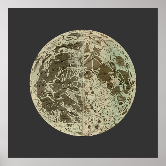 Póster Selenografía de Bowles o un mapa de la luna - 1780 (Frente)