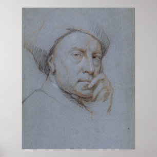 Póster Self Portrait (black, red and white chalk on blue