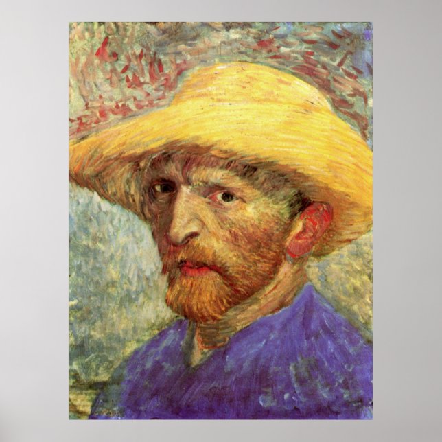 Póster Self-Portrait with Straw Hat by Vincent van Gogh (Frente)