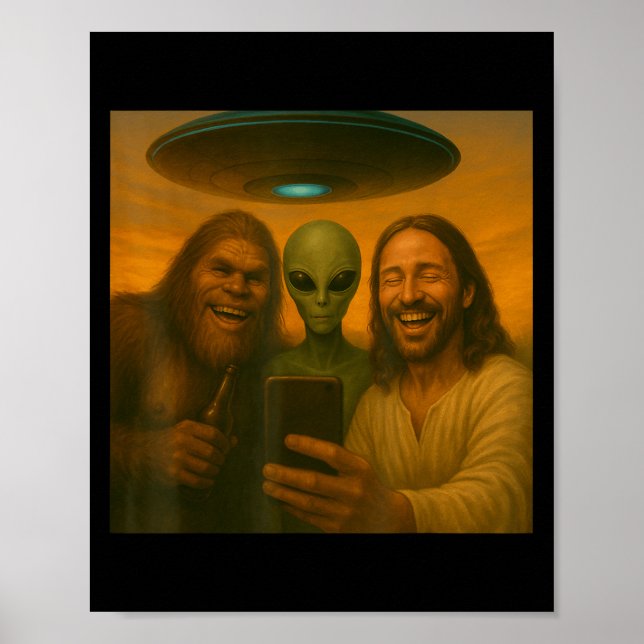 Póster Selfie Bigfoot Jesus Alien - Cryptid Funny Sasquas (Frente)