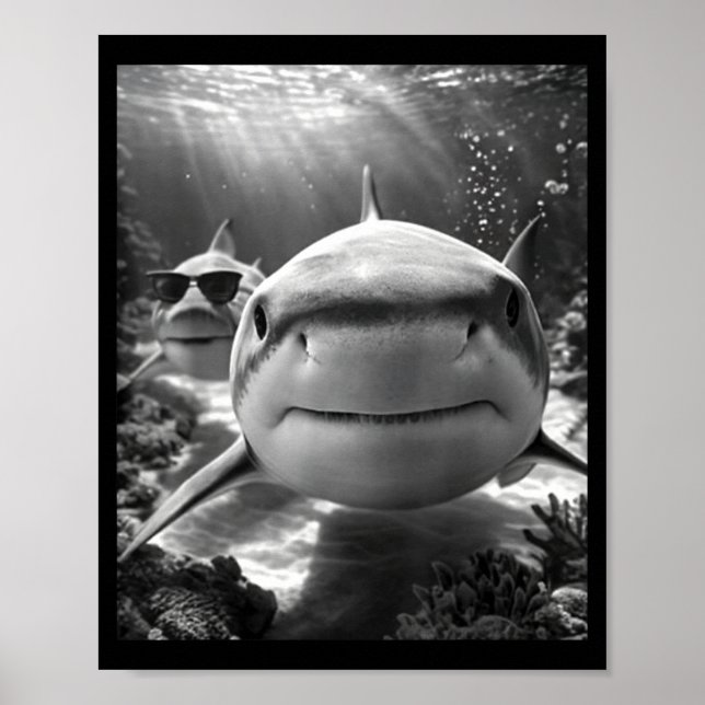 Póster Selfie de animal de tiburón genial (Frente)