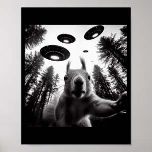 Póster Selfie de ardilla con ovni alienígena divertido pa