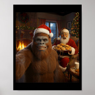 Póster Selfie de Bigfoot con Papá Noel Divertida Navidad 