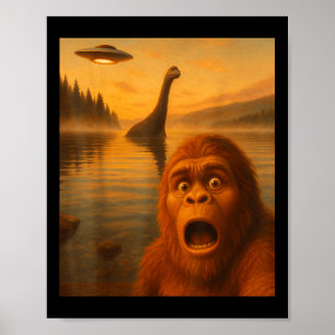 Póster Selfie de Bigfoot con regalos alienígenas de ovni 