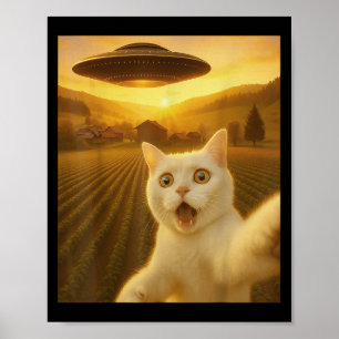 Póster Selfie De Gato Con Alien Ufo Graciosos Regalos De 