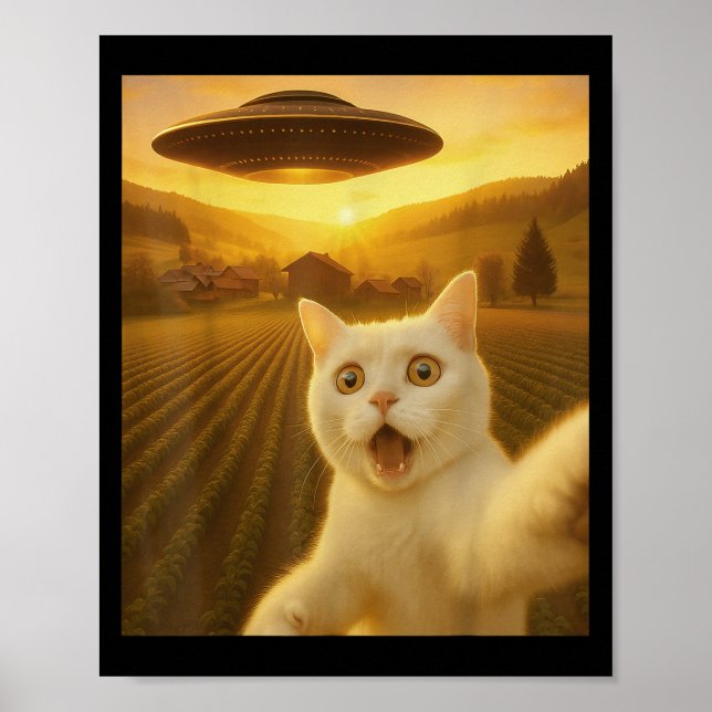 Póster Selfie De Gato Con Alien Ufo Graciosos Regalos De  (Frente)