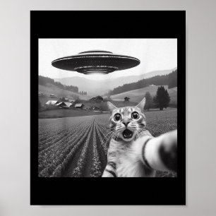 Póster Selfie De Gato Con Alien Ufo Graciosos Regalos De 