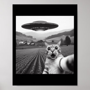 Póster Selfie De Gato Con Alien Ufo Graciosos Regalos De