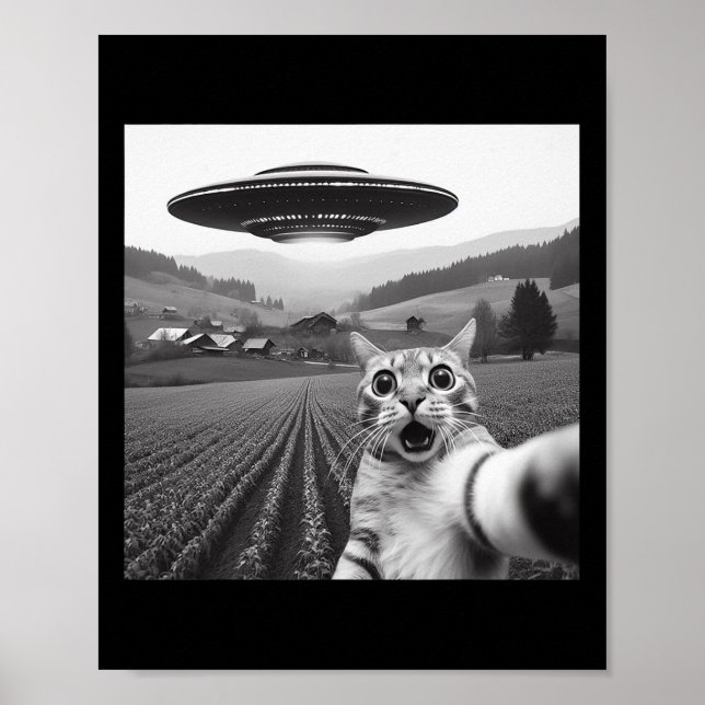 Póster Selfie De Gato Con Alien Ufo Graciosos Regalos De  (Frente)