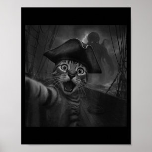 Póster Selfie de gato con Cthulhu terror cósmico divertid