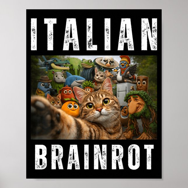 Póster Selfie de gato con divertido meme de brainrot ital (Frente)