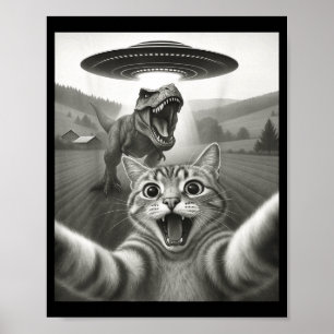 Póster Selfie de gato con ovni alienígena y divertido din