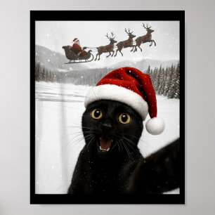 Póster Selfie de gato con Papá Noel Gato negro divertido