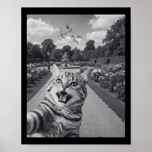 Póster Selfie de gato divertido con Cupido en el jardín h