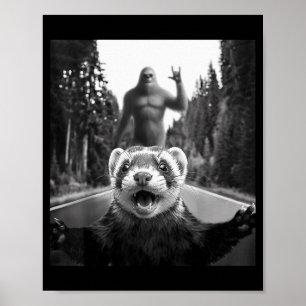 Póster Selfie de hurón con Bigfoot divertido para hombres