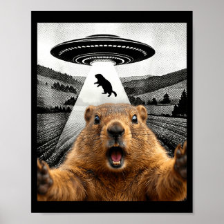 Póster Selfie de marmota con humor de ovni alienígena par