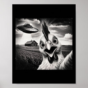 Póster Selfie de pollo alienígena con ovni 