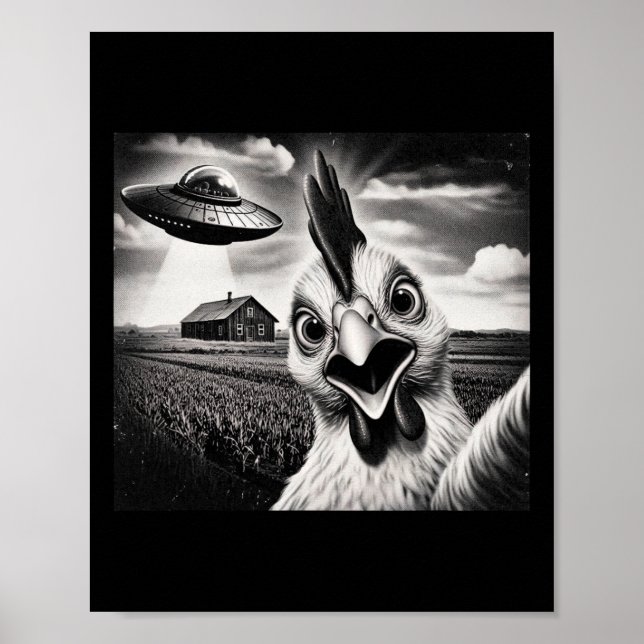 Póster Selfie de pollo alienígena con ovni  (Frente)