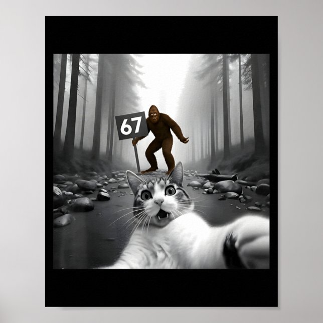Póster Selfie divertida de gato con Bigfoot 67 meme (Frente)