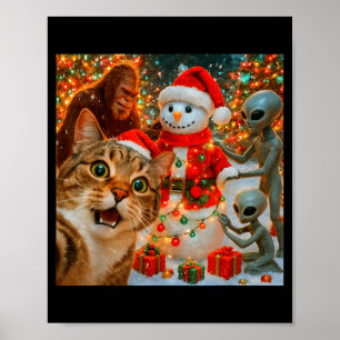 Póster Selfie divertida de gato de Navidad con Bigfoot Al
