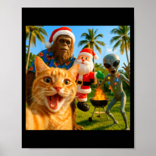 Póster Selfie divertida de gato de Navidad con Bigfoot y 