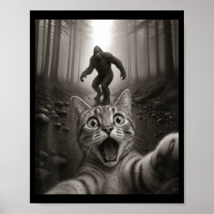 Póster Selfie divertida de gato Ed sorprendido con Bigfoo