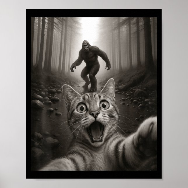 Póster Selfie divertida de gato Ed sorprendido con Bigfoo (Frente)