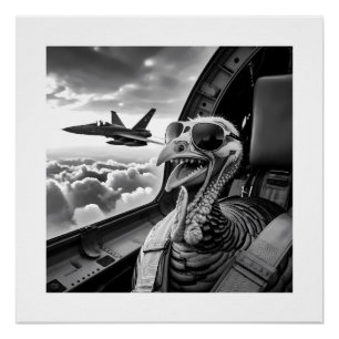 Póster Selfie Divertido de Pavo en Blanco y Negro