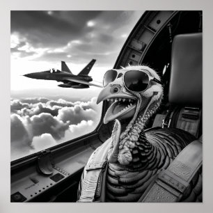 Póster Selfie Divertido de Pavo en Blanco y Negro