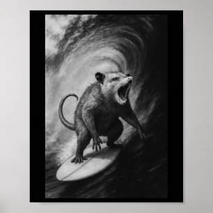 Póster Selfie divertido de possum surfeando en tabla de s