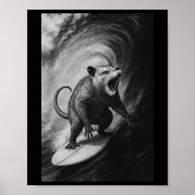 Póster Selfie divertido de possum surfeando en tabla de s (Frente)