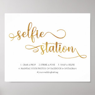 Póster "Selfie Station" oro blanco Rótulo Boda trendy