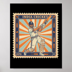 Póster Sello antiguo de críquet de la India, franqueo dep