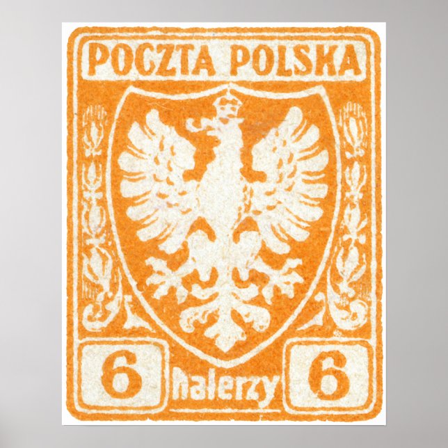 Póster Sello de águila polaca de 1919 6h (Frente)