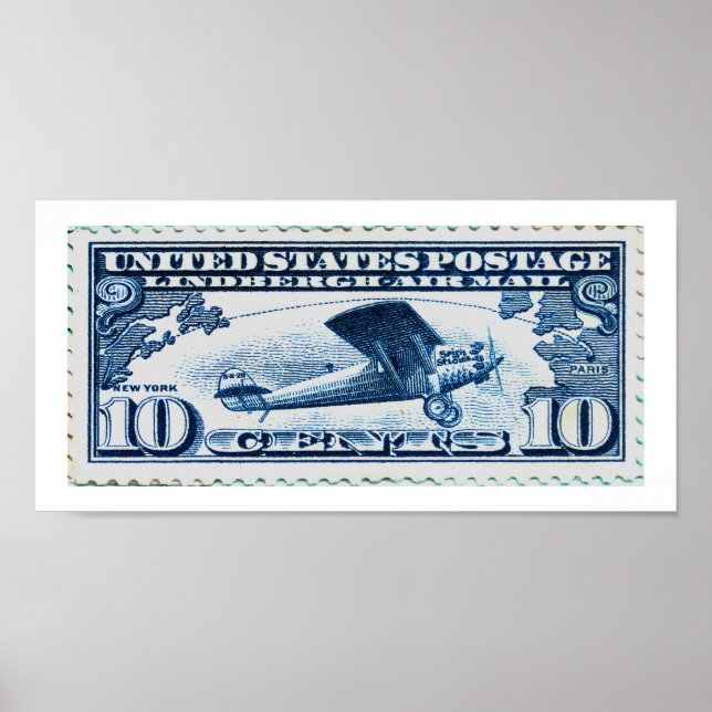 Póster Sello de correo de 10 céntimos Lindberg (Frente)