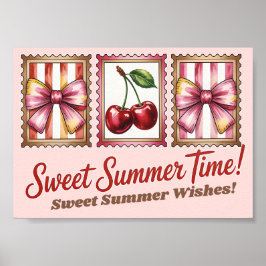 Póster Sello de Correo Vintage de Cereza Tiempo de Verano